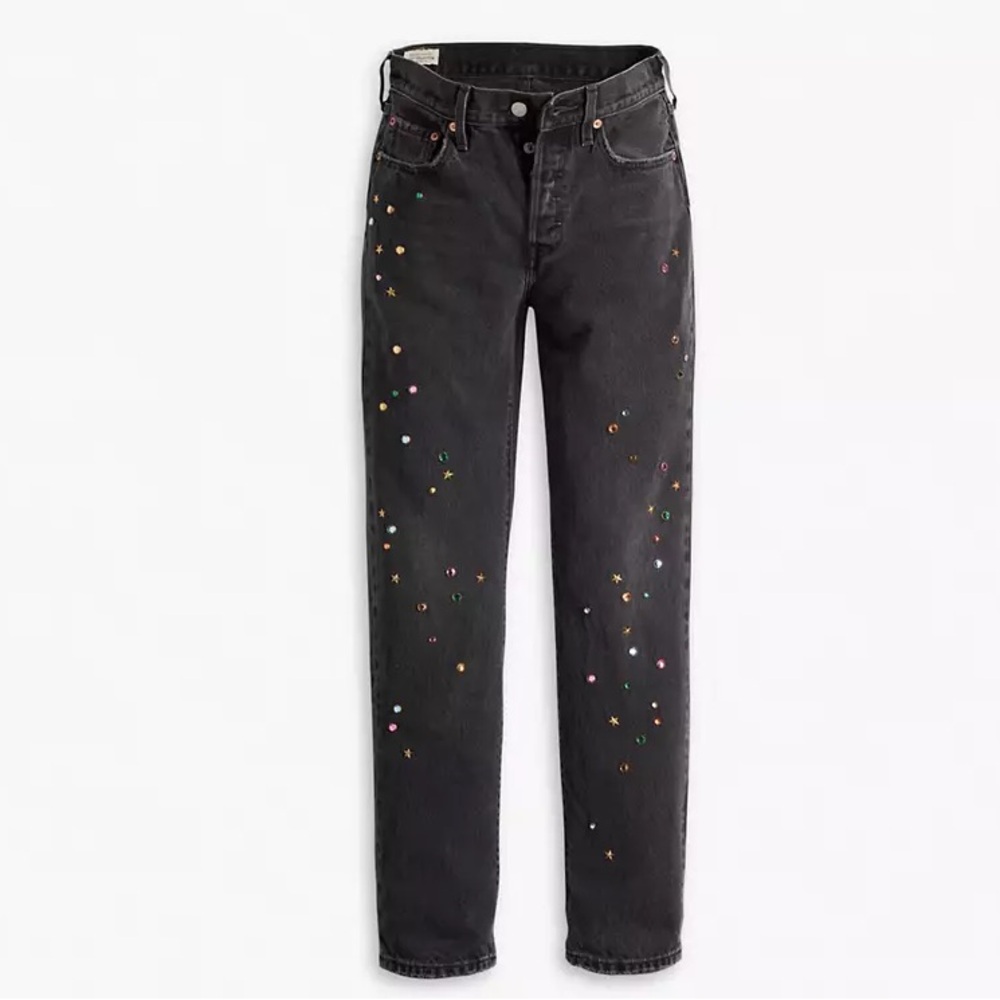 LEVI’S PREMIUM 501 ORIGINAL FIT STUDDED GEMS WOMEN'S JEANS GLITTER BOMB BLACK